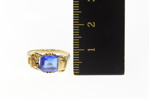 10K 1930's Ornate Sim. Sapphire Scroll Statement Ring Size 4.25 Yellow Gold