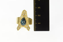 Load image into Gallery viewer, 14K Ornate Diamond Turquoise Arrowhead Ring Size 7.75 Yellow Gold