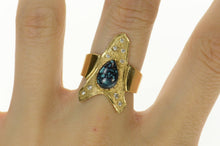 Load image into Gallery viewer, 14K Ornate Diamond Turquoise Arrowhead Ring Size 7.75 Yellow Gold