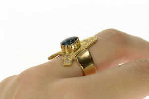 14K Ornate Diamond Turquoise Arrowhead Ring Size 7.75 Yellow Gold