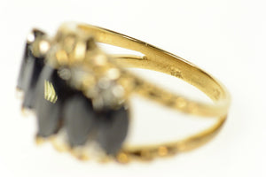 14K Marquise Black Onyx Diamond Statement Ring Size 6.75 Yellow Gold