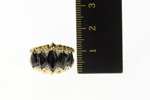 14K Marquise Black Onyx Diamond Statement Ring Size 6.75 Yellow Gold