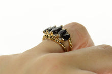 Load image into Gallery viewer, 14K Marquise Black Onyx Diamond Statement Ring Size 6.75 Yellow Gold