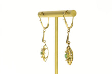 Load image into Gallery viewer, 14K Victorian Diamond Emerald Orante Dangle Earrings Yellow Gold