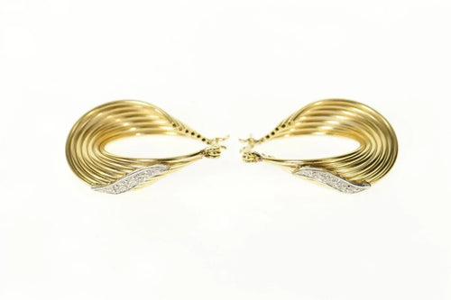 14K Twist Design Diamond Statement Hoop Earrings Yellow Gold