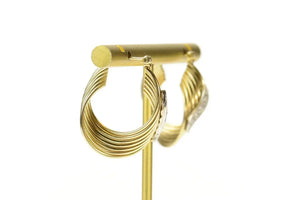 14K Twist Design Diamond Statement Hoop Earrings Yellow Gold