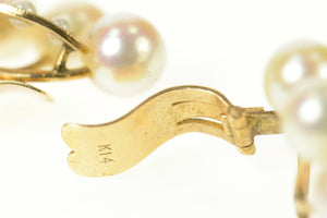 14K Retro Pearl Floral Classic Clip Back Earrings Yellow Gold