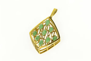 14K 1960's Jade Ornate Squared Layered Look Pendant Yellow Gold