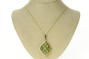 14K 1960's Jade Ornate Squared Layered Look Pendant Yellow Gold