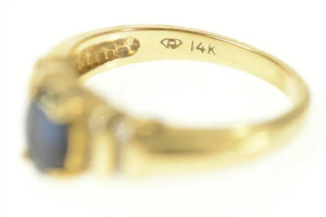 14K Oval Sapphire Diamond Accent Classic Ring Size 6.25 Yellow Gold