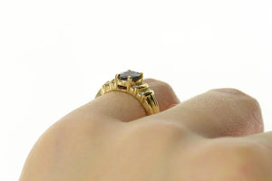 14K Oval Sapphire Diamond Accent Classic Ring Size 6.25 Yellow Gold
