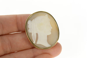 14K Victorian Ornate Carved Lady Shell Cameo Pin/Brooch Yellow Gold