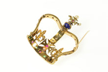 Load image into Gallery viewer, 14K Encrusted Victorian Diamond Ruby Crown Pin/Brooch Yellow Gold
