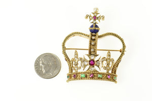 14K Encrusted Victorian Diamond Ruby Crown Pin/Brooch Yellow Gold