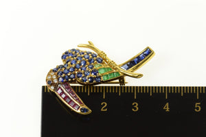 18K Sapphire Diamond Ruby Emerald Parrot Pin/Brooch Yellow Gold