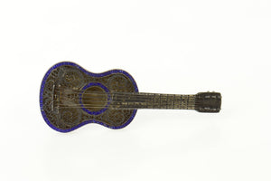 Sterling Silver Elaborate Victorian Filigree Guitar Enamel Pin/Brooch