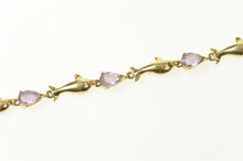 Load image into Gallery viewer, 10K Pear Amethyst Dolphin Link Chain Bracelet 7.25&quot; Yellow Gold