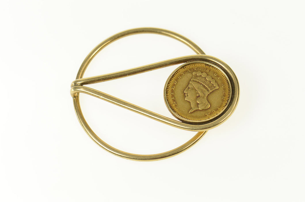 14K 1856 Indian Princess Head $1 Gold Coin Money Clip Yellow Gold