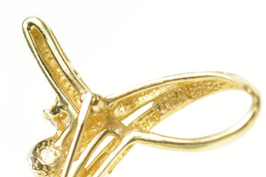 14K Pearl Diamond Accent Ornate Retro Loop Pin/Brooch Yellow Gold