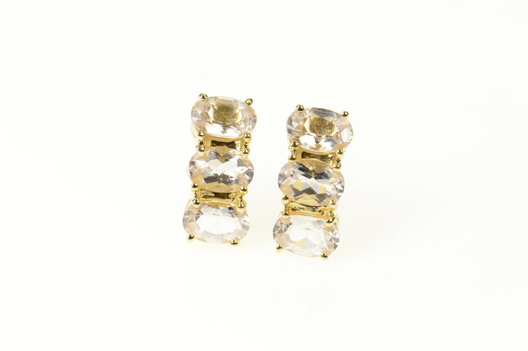 14K Oval Cubic Zirconia Squared Curved Stud Earrings Yellow Gold