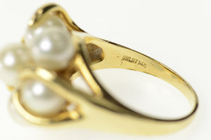 14K Retro Ornate Pearl Cluster Statement Cocktail Ring Size 7.5 Yellow Gold