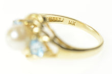 Load image into Gallery viewer, 14K Pearl Blue Topaz Accent Statement Wavy Ring Size 6.75 Yellow Gold