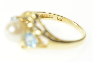 14K Pearl Blue Topaz Accent Statement Wavy Ring Size 6.75 Yellow Gold