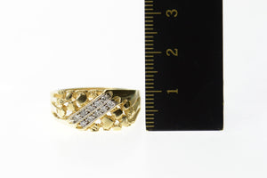 14K Men's Squared Textured Nugget Diamond Ring Size 12 Yellow Gold