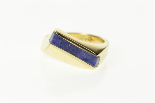14K Lapis Lazuli Inlay Squared Retro Statement Ring Size 8.25 Yellow Gold