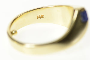 14K Lapis Lazuli Inlay Squared Retro Statement Ring Size 8.25 Yellow Gold