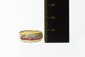14K Tiered Diamond Ruby Classic Wedding Band Ring Size 7.25 Yellow Gold