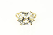 Load image into Gallery viewer, 14K Brilliant Sim. Aquamarine CZ Accent Cocktail Ring Size 6.5 Yellow Gold