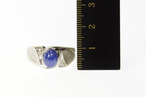 14K Retro Classic Syn. Blue Star Sapphire Ring Size 10.5 White Gold