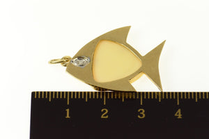 14K Diamond Inset Retro Marble Fish Charm/Pendant Yellow Gold