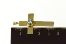 Load image into Gallery viewer, 14K Round Blue Topaz Classic Cross Christian Pendant Yellow Gold
