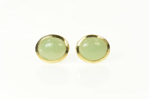 14K Oval Jadeite Cabochon Classic Stud Earrings Yellow Gold