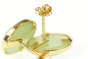 14K Oval Jadeite Cabochon Classic Stud Earrings Yellow Gold