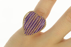 14K Rounded Purple Accent Lattice Puffy Heart Ring Size 6.25 Yellow Gold