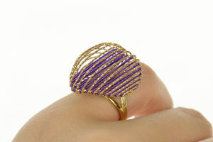 14K Rounded Purple Accent Lattice Puffy Heart Ring Size 6.25 Yellow Gold