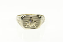Load image into Gallery viewer, 14K Masonic Compass Square Art Deco Men&#39;s Ring Size 11 White Gold
