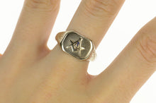 Load image into Gallery viewer, 14K Masonic Compass Square Art Deco Men&#39;s Ring Size 11 White Gold