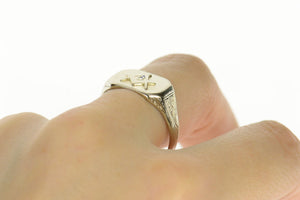 14K Masonic Compass Square Art Deco Men's Ring Size 11 White Gold