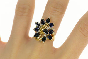 14K Pear Natural Sapphire Diamond Accent Cocktail Ring Size 10 Yellow Gold