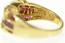 Load image into Gallery viewer, 14K Ornate Ruby Encrusted Row Statement Ring Size 8.75 Yellow Gold