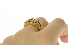 Load image into Gallery viewer, 14K Ornate Ruby Encrusted Row Statement Ring Size 8.75 Yellow Gold