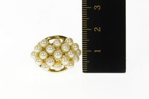 14K Retro Domed Pearl Cluster Statement Band Ring Size 6.5 Yellow Gold