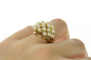 14K Retro Domed Pearl Cluster Statement Band Ring Size 6.5 Yellow Gold