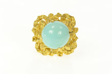 Load image into Gallery viewer, 18K Retro Grooved Ribbon Squared Turquoise Ring Size 6.25 Yellow Gold