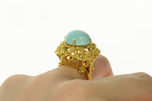 Load image into Gallery viewer, 18K Retro Grooved Ribbon Squared Turquoise Ring Size 6.25 Yellow Gold