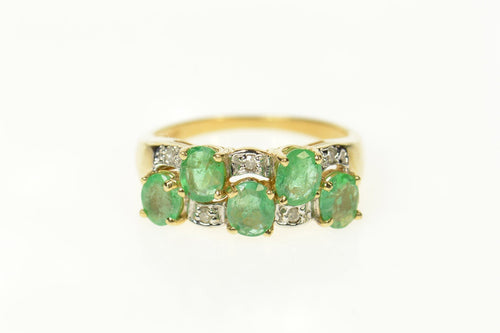 14K Wavy Emerald Diamond Statement Band Ring Size 7 Yellow Gold